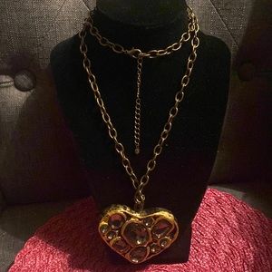 Long antiqued gold tone costume chain with faux Smokey quartz rhinestones